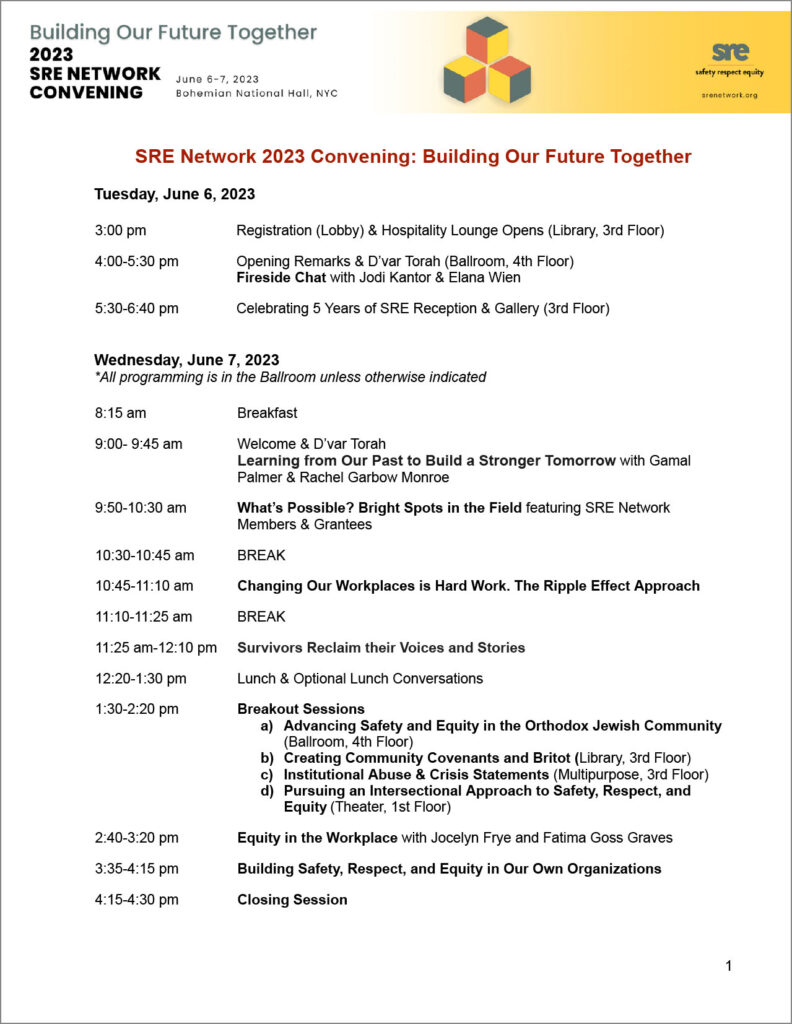 SRE Convening 2023 Resources SRE Network Safety Respect Equity