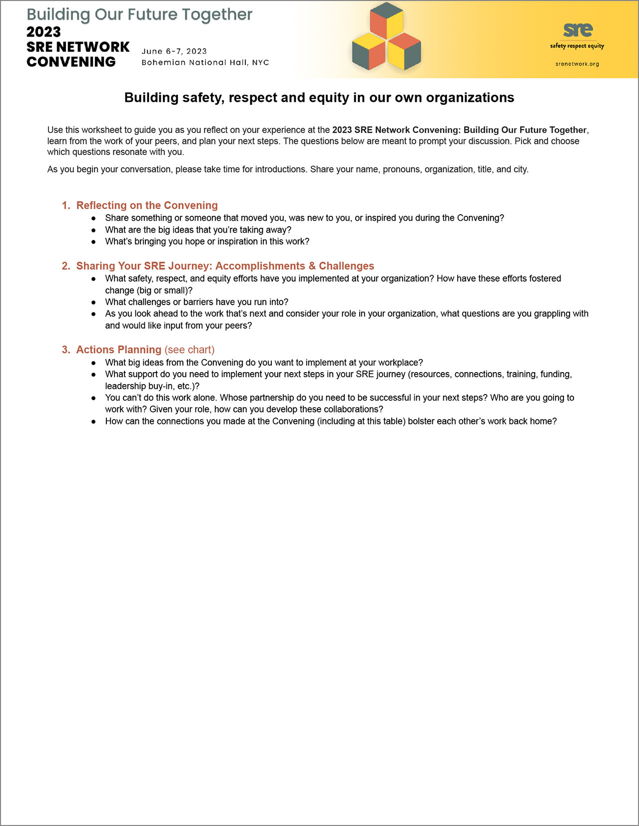 Worksheet: Building safety, respect and equity in our own organi
