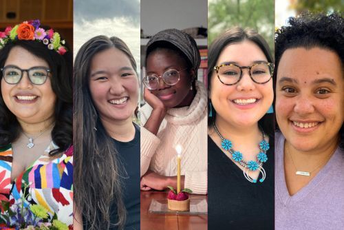 The 5 Pomegranate Fellows (from left): Anjelica Ruiz,  Hannah Joy Sachs, Sai Jallow Edelstein, Emily McDonnell, and Rachel Faulkner